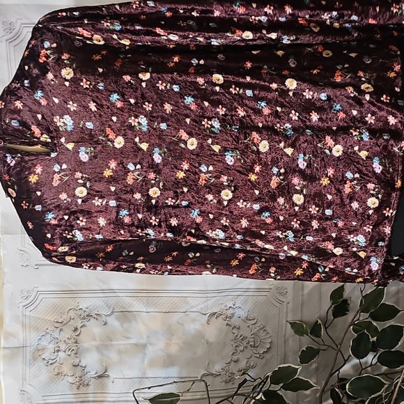 Anthropologie NWT Seen Worn Kept Floral Velvet Wine Peasant Top Medium - Picture 7 of 10